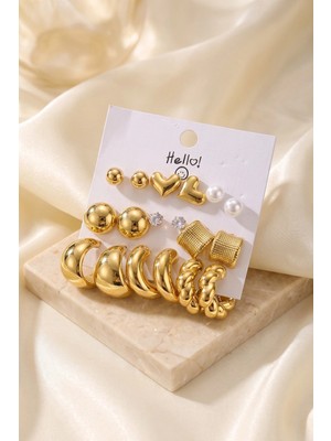 Sylar Gold Renk Metalik Kaplamalı Karışık Model Detaylı Ccb 9 Çift Küpe Seti