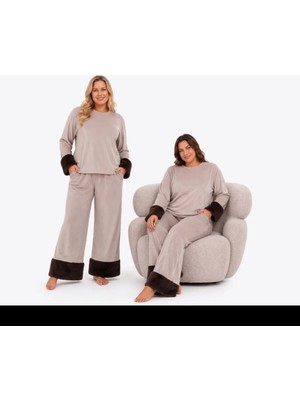 Yare Büyük Beden Kadife Peluş Kollu Pijama Takımı