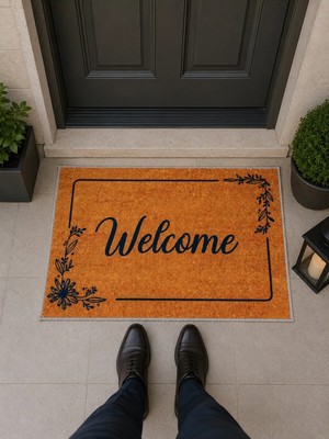 Rotanev Sade Tasarım Welcome Figürlü Retro Tasarım Dekoratif Kapı Önü Paspası 40X60CM