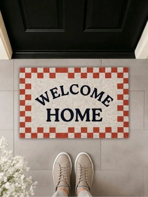 Rotanev Welcome Home Ekoseli Retro Tasarım Dekoratif Kapı Önü Paspası 40X60 cm
