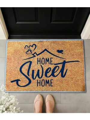 Rotanev Ev Figürlü Home Sweet Home Retro Tasarım Dekoratif Kapı Önü Paspası 40X60CM