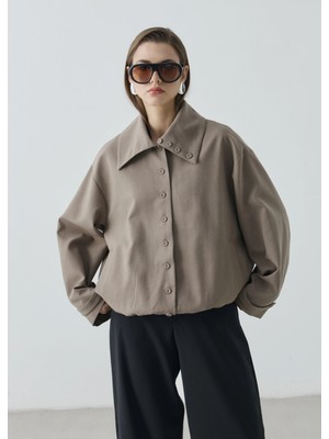 Moda Aksa 7759 Dökümlü Bomber Ceket Vizon