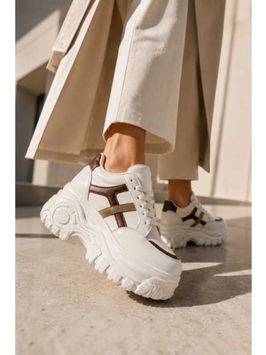 Slipcat Kadın Günlük Kullanım, 6 cm Yükseltilmiş Tabanlı, Bağcıklı, Spor Sneakers
