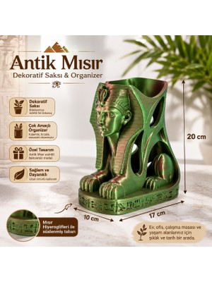 Ddm Global Antik Mısır Firavun Saksı ve Dekoratif Organizer – Mısır Temalı Sfenks Biblo – Kalemlik ve Masaüstü Dekorasyon