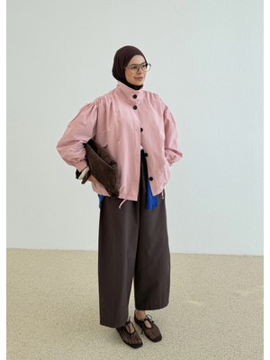 Moda Aksa 7746 Swan Düğmeli Astarlı Bomber Pembe