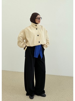 Moda Aksa 7746 Swan Düğmeli Astarlı Bomber Bej