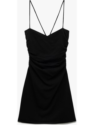 Koton Viskon Keten Karışımlı Slim Fit Drapeli Ince Askılı Mini Elbise