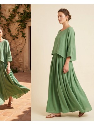 Park Moda Kadın Yeşil %100 Keten Salaş Ip Askılı Elbise