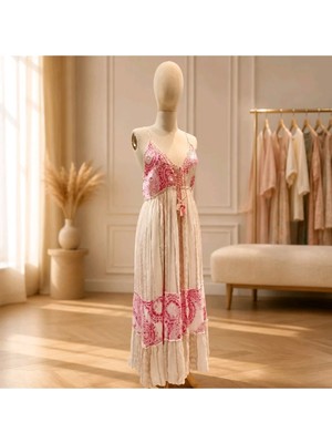 İTHAL Kadın Ip Askılı, Boho Stil, Uzun Elbiseın