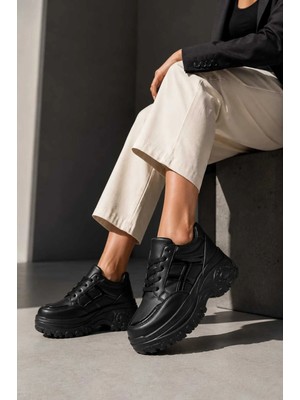 Slipcat Kadın Günlük Kullanım, 6 cm Yükseltilmiş Tabanlı, Bağcıklı, Spor Sneakers