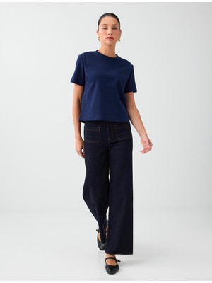 Jimmy Key Indigo Mavi Rahat Kesim Bol Paça Yüksek Bel Denim Pantolon