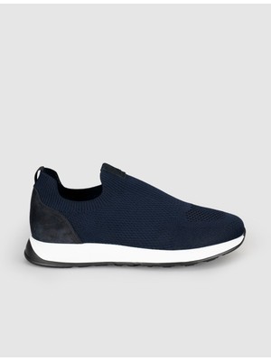 Cabani Erkek Lacivert Triko Hakiki Deri Yazlık Slip-On Ayakkabı