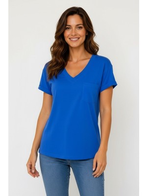 Lyvean V Yaka Cepli Oversize Tshırt