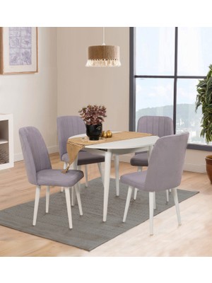 Uvi Collection Vina Açılır Yuvarlak Mutfak Masa Takımı Beyaz Gri ( 1 Masa + 4 Sandalye )