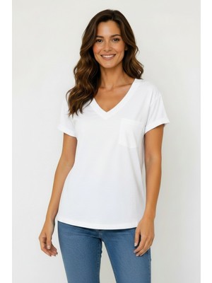 Lyvean V Yaka Cepli Oversize Tshırt