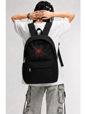 Fuddy Moda Unisex Spider Web Baskılı Sırt Çantası, Örümcek Temalı Okul Çantası