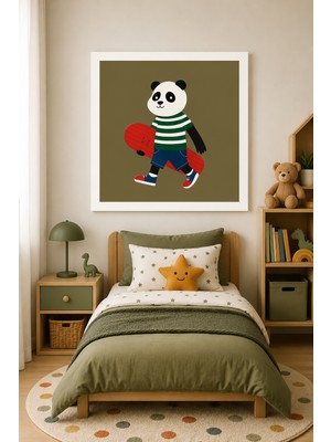 JHAAR Güneş Gözlüklü Kaykay Yapan Sevimli Panda Çocuk Odası Modern Çerçeve Görünümlü Mdf Tablo