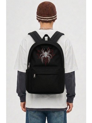 Fuddy Moda Unisex Heart Spider Baskılı Sırt Çantası, Örümcek Temalı Okul Çantası