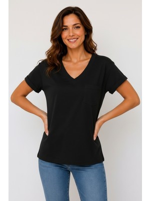 Lyvean V Yaka Cepli Oversize Tshırt