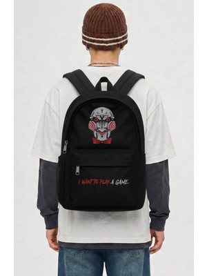 Fuddy Moda Unisex I Want To Play A Game Baskılı Sırt Çantası, Testere Film Temalı Okul Çantası