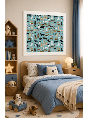 JHAAR Sevimli Köpek Temalı Çocuk Odası Modern Çerçeve Görünümlü Mdf Tablo