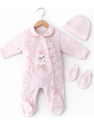 Kardeşler Bebe Bebe Yaka Dantel Detaylı Kız Bebek Tulum