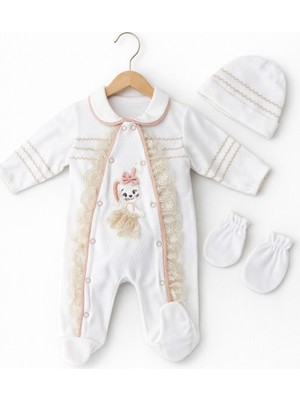 Kardeşler Bebe Bebe Yaka Dantel Detaylı Kız Bebek Tulum