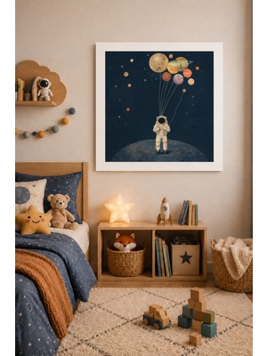 JHAAR Uzay - Astronot - Gezegen Temalı Modern Çerçeve Görünümlü Mdf Tablo