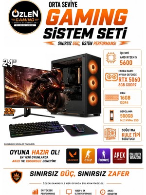 Özlen X29 Ryzen 5 5600 Rtx 5060 8gb 16GB Ram 500GB M.2 SSD 24'' Full Hd 100Hz Oyuncu Bilgisayarı