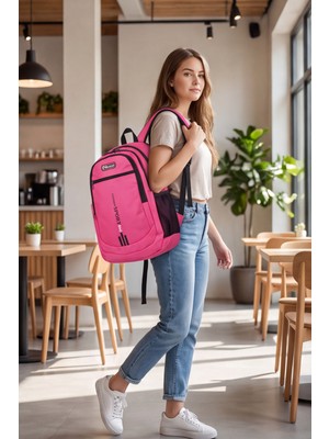 Liarca 4 Bölmeli Ergonomik Okul Lise Üniversite ve Günlük Çok Fonksiyonlu Geniş Hacimli Şehir ve Seyahat Pembe Sırt Çantası