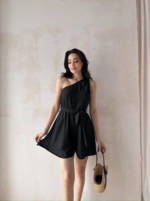 Klex Tek Omuz Kuşak Detaylı Mini Elbise 5077 Siyah - Xl
