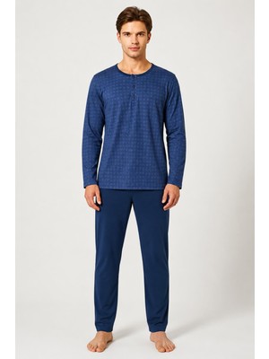 Gd Goldoremi Premium Erkek Büyük Beden Rahat Kalıp %100 Pamuklu Desenli Uzun Kollu Pijama Takım