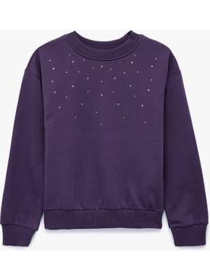 Koton Taş Detaylı Uzun Kollu Bisiklet Yaka Şardonlu Pamuklu Sweatshirt