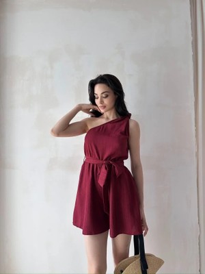 Klex Tek Omuz Kuşak Detaylı Mini Elbise 5077 Bordo - M