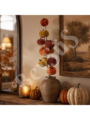 BeySüS Cadılar Bayramı Renkli Kadife Bal Kabağı Dalı 57cm