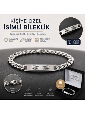 Melisa Takı & Aksesuar Çelik Gümüş Renk Isim Yazılır Unısex Bileklik (Kişiselleştirilebilir)