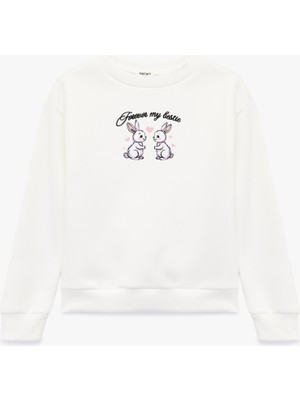 Koton Tavşan Baskılı Uzun Kollu Bisiklet Yaka Şardonlu Sweatshirt
