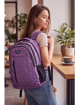 Liarca Laptop Bölmeli 4 Gözlü Ergonomik ,çok Bölmeli Okul ve Günlük Genç Mor Sırt Çantası Ortaokul Lise Üniversite Çantası