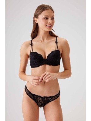 Pierre Cardin Premium Kadın Milan Balenli Push Up Dolgulu Dantelli Kutulu Sütyen ve Külot Takım