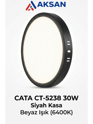 Cata CT-5238 30W Siyah Kasa Sıva Üstü Yuvarlak LED Panel 6400K Beyaz Işık 28.5 cm Slim Tavan Armatürü