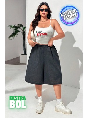 Vladivosto Unisex Bol Diz Hizasında Beli Lastikli Baggy Büyük Beden Oversize Şort