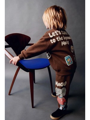 Çocuk Magu And Milo Kahverengi Sweatshirt ve Eşofman Altı Takımı