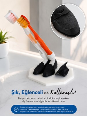 Piyatech Micheal Jackson Ayakkabı Tasarımlı 2'li Diş Fırçalık Siyah Fötr Şapkalı Eğlenceli Banyo Aksesuarı