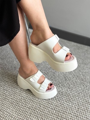 Asmi Shoes Kadın Wera Beyaz Iki Tokalı Kalın Taban Ortopedik Sandalet&terlik