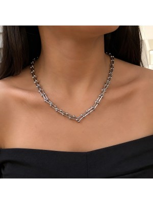 Fm 💎 Premium Parlak ve Şık Gümüş Renk Geometrik Zincir 316L Çelik Kadın Kolye (45cm)