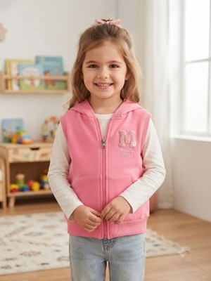 Erca Home Tekstil Ürünleri % 100 Pamuklu Penye Şardonsuz Iki Ip Macig Kız Yelek 5y,6y,7y,8y Kız Pembe