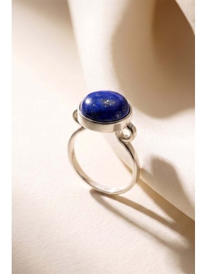 Takıdepo Luna Model Doğal Lapis Lazuli Taşlı Gümüş Kadın Yüzük