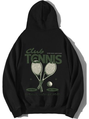 Brz Collection Unisex Oversize Tennis Club Hoodie Siyah