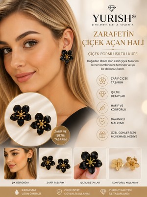 Yurish Kadın Gold Beyaz Gri Sedefli Çiçek Figürlü Mineli Model 2'li Küpe