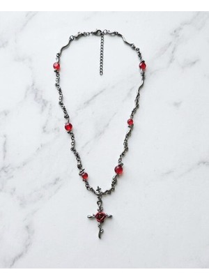Dükkan Design Love And Deep Spice Rose Cross Kolye